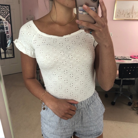 White off the shoulder eyelet top - Picture 2 of 4